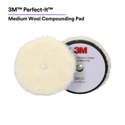 MMM34121 image(0) - 3M Perfect-It™ Random Orbital Medium Wool Compounding Pad 34121, 5 Inch (130 mm), White, 2 Pads/Bag