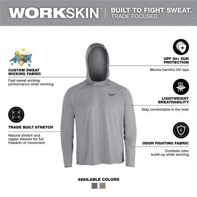 MLWM550G-M image(1) - Milwaukee Tool WORKSKIN Hooded Sun Shirt - GRAY M