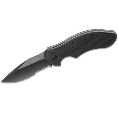 KER1605CKTST image(0) - Kershaw Clash Serrated Assisted Open Liner Lock 8Cr13MoV Drop Point Blade with Black-oxide coating EDC Folding Pocket Knife - Black