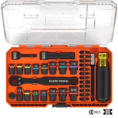 KLE65302KNECT image(0) - Klein Tools KNECT Pass-Through and Impact Socket Set, SAE and Metric, 33-Piece