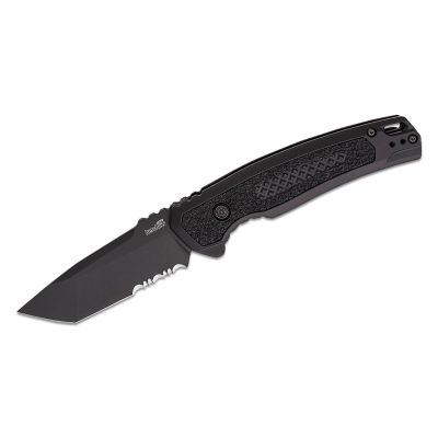 KER7105 image(0) - Kershaw Launch 16 Black Automatic Push-Button Lock Partially Serrated Tanto Blade Tactical Folding Knife - Black - $1000 Min Vendor Direct Auto Knives Only. Cannot Ship to CA, CT, DE, MN. Contact Sales Rep.