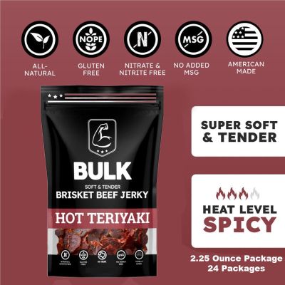 BLOISN-HOTBR-24 image(0) - BULK Jerky Hot Teriyaki Brisket Beef Jerky - 2.25 ounce package (24 packages)
