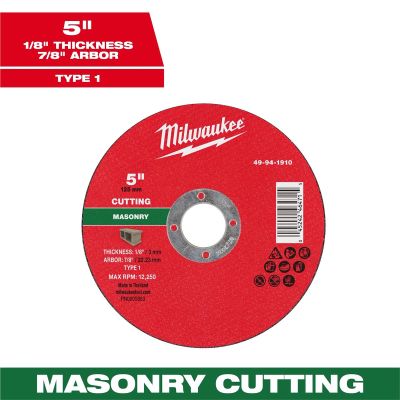 MLW49-94-1910 image(0) - Milwaukee Tool 5" x 1/8" x 7/8" Masonry Cut Off Wheel -Type 1