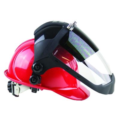 SRWS32162B image(0) - Sellstrom Face Shield - DP4 Series - 9" x 12.125" x 0.060" Window - Clear AF with Shade 6 IR Cobalt Flip Visor - Universal Hard Hat Slot Adaptor Headgear