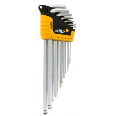 WIH66991 image(0) - Wiha Tools MagicRing&reg; Screw Holding Ball End Hex L-Key, Chrome-V-Moly Super Tool Steel Hard Chrome Finish, Long Arm 13 Piece Inch Set In ErgoStar Auto Holder .050" - 3/8"