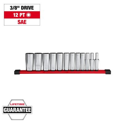 MLW48-22-9421 image(0) - Milwaukee Tool 12pc 3/8 inch Drive 12-Point Deep Well SAE Socket Set