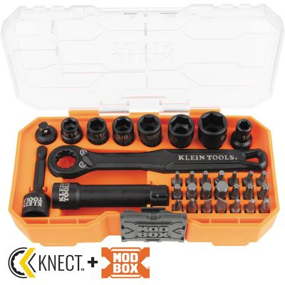 KLE65300 image(0) - Klein Tools KNECT 1/4-Inch Drive Impact-Rated Pass Through Socket Set, 32-Piece