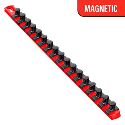 ERN8402M image(0) - Ernst Mfg. 18 Inch Magnetic Socket Organizer w/Twist Lock Clips - Red-1/2 Inch