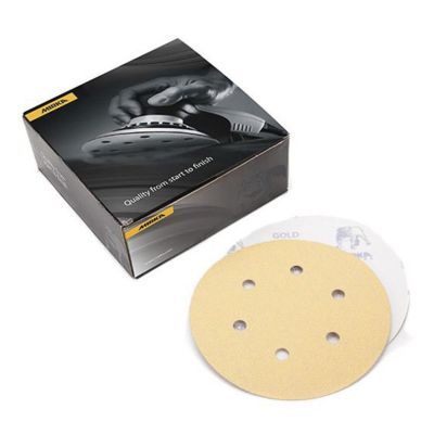 MRK23612400 image(0) - Mirka Abrasives Bulldog Gold 23612400 23 Series Semi-Open Coated Grip-On Sanding Disc, 5 in, P400 Grit, Aluminum Oxide