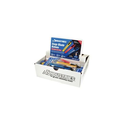 AES243-75 image(0) - AES Industries 243-75 Small Snap-Off Blade Utility Knife - Display Box, ABS Body, Steel Blade, Blue/Red/Yellow
