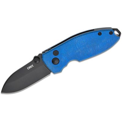CRK2474BD image(0) - CRKT (Columbia River Knife) Squid D2 Oxide Plain Blade Folding Knife with Button Lock Micarta Handle - Blue