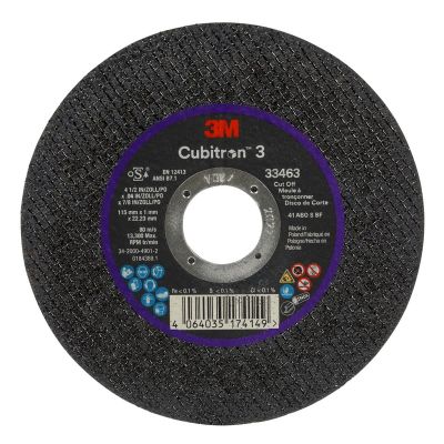 MMM33463 image(0) - 3M Cubitron 3 Cut-Off Wheel 33463 115 mm x 1 mm x 22.23 mm 5 Wheels/PK 6 PK/CS