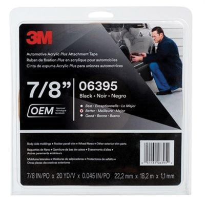 MMM6395 image(0) - 3M 06395 Acrylic Plus Series Automotive Attachment Tape, 10 yd x 7/8 in, 1.52 mm THK, Black