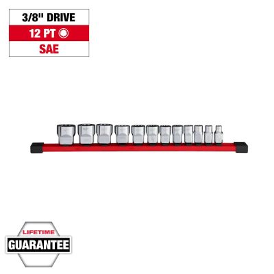 MLW48-22-9420 image(0) - Milwaukee Tool 12pc 3/8 inch Drive 12-Point SAE Socket Set
