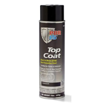POI45818 image(0) - POR-15 INC 45818 Top Coat DTM Paint, 14 oz Aerosol Can, Gloss Black, Liquid, 30 to 60 min Curing