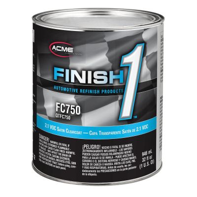 FNHFC750-4 image(0) - Finish 1 Automotive Refinish Products FC750-4 High Solid 2.1 VOC Clearcoat, 1 qt Can, Satin, 4:1 Mixing