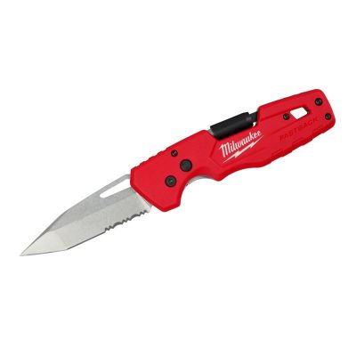 MLW48-22-1540 image(0) - Milwaukee Tool FASTBACK 5 in 1 Partially Serrated Tanto Blade Folding Pocket Knife with Reversible Phillips #2 and Slotted 1/4 Inch bit