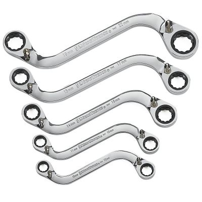 KDT85299 image(0) - GearWrench 5 Piece 72-Tooth 12 Point Reversible S-Shape Double Box Ratcheting Metric Wrench Set
