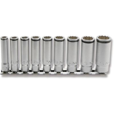 KKNRS2355A-9 image(0) - Ko-ken USA 1/4" Sq. Drive 12-Point SAE Deep Nut Grip 9 Piece
