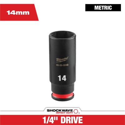 MLW49-66-6048 image(0) - Milwaukee Tool SHOCKWAVE&trade; Impact Duty 1/4" Drive 14MM Deep 6 Point Socket