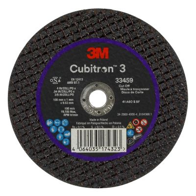 MMM33459 image(0) - 3M Cubitron 3 Cut-Off Wheel 33459 100 mm x 1 mm x 9.53 mm 5 Wheels/PK 6 PK/CS