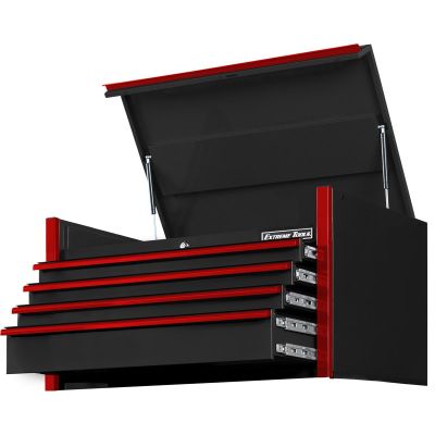 EXTDX412504CHBKRD image(0) - Extreme Tools DX Series 41in. W X 25in. D 4 Drawer Top Chest, 100 lbs Slides, Black with Red Drawer Pulls