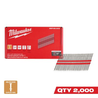 MLWMDP16D-2000 image(0) - Milwaukee Tool Milwaukee 16D 3” x .131” Collated Duplex Nails