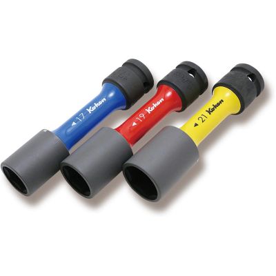 KKN14201M image(0) - Ko-ken USA 14201M 1/2 Sq. Dr. Wheel Nut Socket 3 piece Set, 17-21mm, 6 point Thin Wall and Color Coded by Size