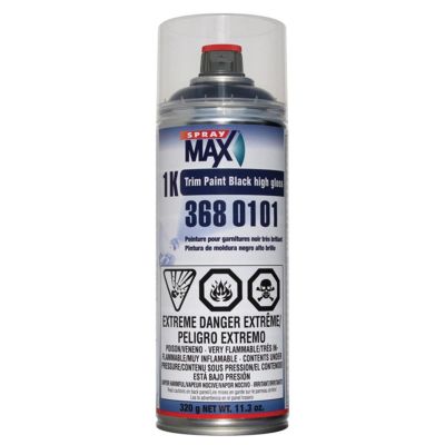 SMX3680101 image(0) - SprayMax 3680101 1K Trim Paint, 11.3 oz Aerosol Can, Gloss Black, Liquid, 5.4 sq-ft Coverage