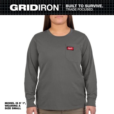 MLWF551G-M image(0) - Milwaukee Tool Womens GRIDIRON Pocket T-Shirt - Long Sleeve Gray M