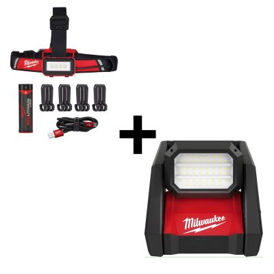 MLW2336-20-2115-21 image(0) - Milwaukee Tool MLW2366-20 M18 ROVER Dual Power Flood Light + MLW2115-21 REDLITHIUM™ USB Low-Profile Headlamp Bundle