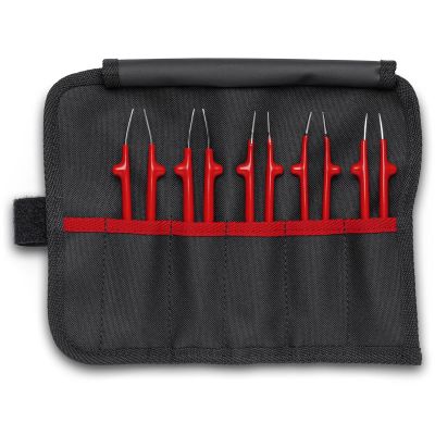 KNP920004 image(0) - KNIPEX 5 Pc Stainless Steel Tweezer Set in a Tool Roll-1000V Insulated