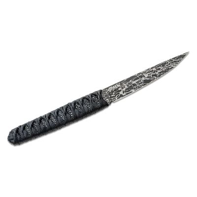 CRK2367 image(1) - CRKT (Columbia River Knife) Obake 8Cr13MoV Titanium Nitride Plain Blade Fixed Blade Knife with Sheath Cord-Wrapped Stainless Steel Handle - Black