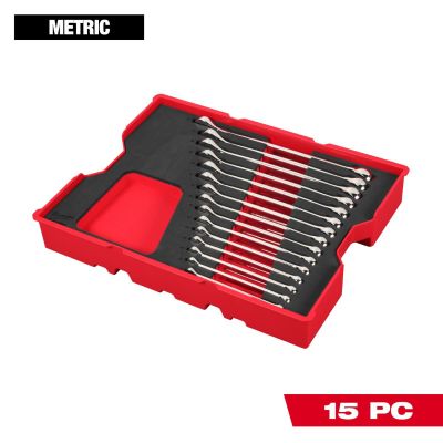MLW48-22-0154 image(0) - Milwaukee Tool 15 Piece Metric Combination Wrench Set with Tray for PACKOUT Drawers