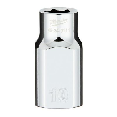MLW45-34-9111 image(0) - Milwaukee Tool 1/2" Drive10MM  Metric 6-Point Socket with FOUR FLAT Sides, Vanadium Steel, Chrome