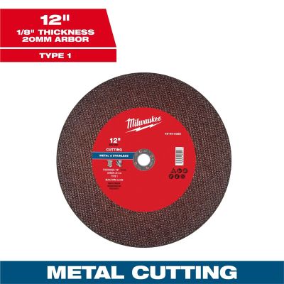 MLW49-94-0058 image(0) - Milwaukee Tool 12" x 1/8" x 20mm Metal Cut Off Wheel -Type 1