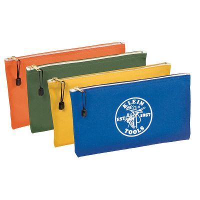 KLE5140 image(0) - Klein Tools Zipper Bags, Canvas Tool Pouches Olive/Orange/Blue/Yellow, 4-Pack