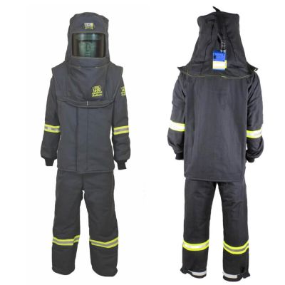 OBRTCG7B-4XL-HVS image(0) - Oberon Suit Kit - Arc Flash - 140 Cal TCG™ - Comes with Hood, Coat, Bib Coveralls and Fresh Air Arc Flash Hood Ventilation System - Color: Black - Size: 4XL