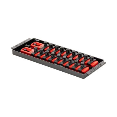 ERN8553 image(0) - Ernst Mfg. 2 Rail Universal Twist Lock Socket Tray 8", Red, with 18) 3/8" Socket Clips