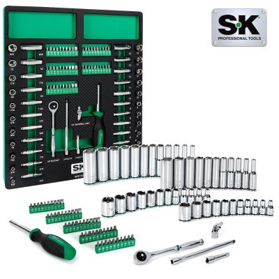 SKTSK01454-216P image(0) - S K Hand Tools 1/4" Drive, 101 Piece, 6 Point, Shallow & Deep, SAE & Metric Chrome Socket Set with 216P Ratchet and Bits.  Packaged in EVA Foam Tray