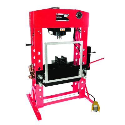 INT859ASD image(0) - American Forge & Foundry AFF - Shop Press - 100 Ton Capacity - Foot Operated Air Motor/Manual Pump W/ Hydraulic Ram - Built In Polycarbonate Press Guard - 10 pc Pin & Bearing Press Adapter Set Included - SUPER DUTY