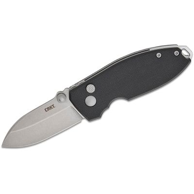 CRK2474 image(0) - CRKT (Columbia River Knife) Squid D2 Stonewash Plain Blade Folding Knife with Button Lock G10 Handle - Black