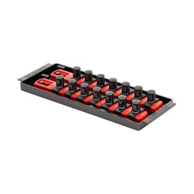 ERN8554 image(0) - Ernst Mfg. 2 Rail Universal Twist Lock Socket Tray 8", Red, with 14) 1/2" Socket Clips
