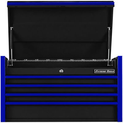EXTDX412504CHBKBL image(0) - Extreme Tools DX Series 41in. W X 25in. D 4 Drawer Top Chest 100 lbs Slides, Black with Blue Drawer Pulls,