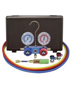 MSC89661-UV image(1) - Mastercool Automotive R134a 2-Way Manifold Gauge Set with Mini Dye Injector and Manual Couplers