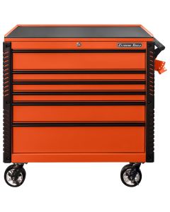 EXTEX4106TCORBK image(1) - Extreme Tools EX Professional Series 41 Inch 6 Drawer Open Top Tool Cart with PVC-coated work surface - Orange with Black Drawer Pulls