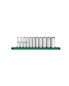 SKTSK01348 image(0) - S K Hand Tools 1/2" Drive, 11 Piece, 6 Point, Deep, SAE Chrome Socket Set.  Packaged on a Rail