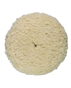 PES890141 image(0) - Presta 890141 Single Sided Heavy Cut Cutting Pad, 9 in Dia, Hook and Loop Attachment, 100% Wool Pad, White