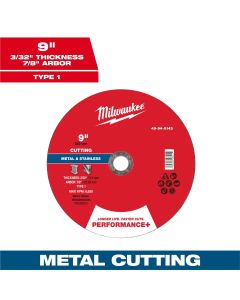 MLW49-94-0143 image(0) - Milwaukee Tool 9" x 3/32" x 7/8" Performance+ Metal Cut Off Wheel - Type 1