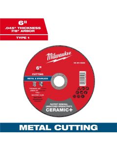 MLW49-94-0223 image(0) - Milwaukee Tool 6" x .045" x 7/8" Ceramic+ Metal Cut Off Wheel -Type 1